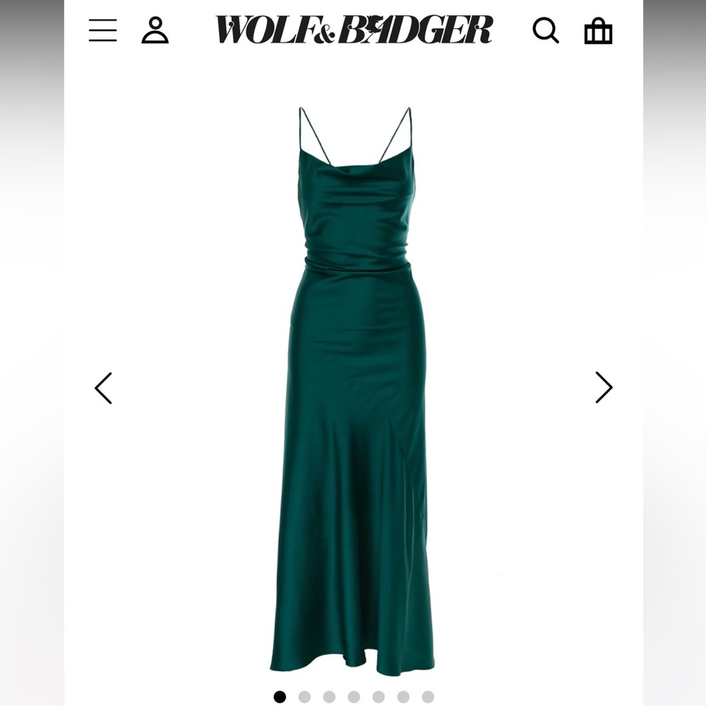 Roserry Tulum Cowl Neck Satin Ankle Dress In Emerald Green (M/L)